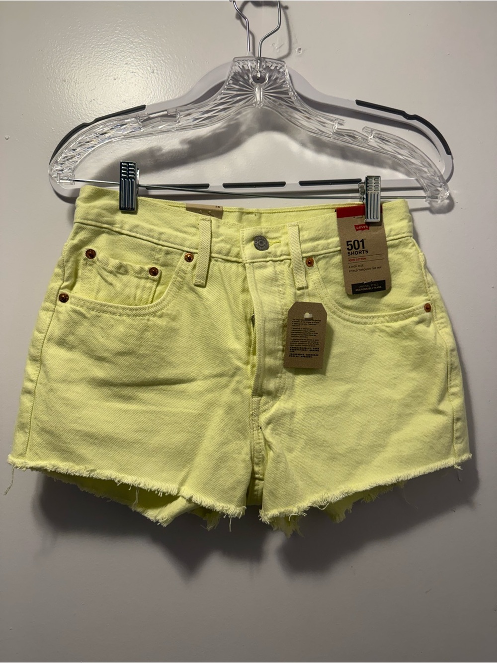 Levi's 501 Cutoff Jean Shorts in Pale Yellow